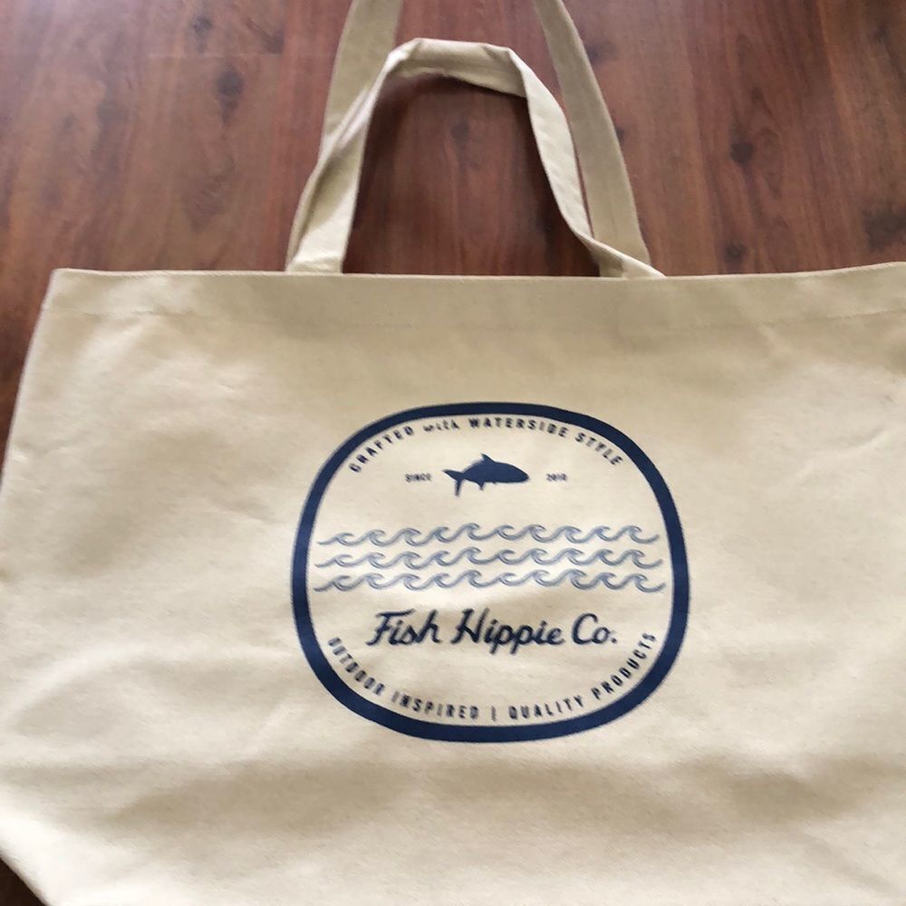 NEW Fish Hippie co. Beige canvas large tote bag. Beach bag.